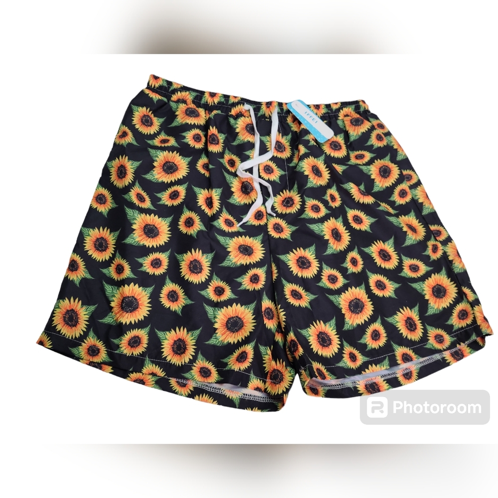 IFFEI Men's Sunflower Print Swim Shorts With Pockets Large New